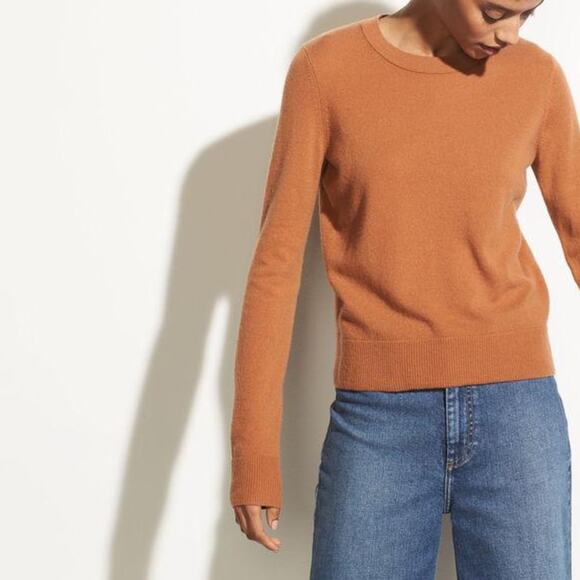 VINCE Cashmere Overlay Crew Light Copper Tan Brown {3R42} - Picture 1 of 8